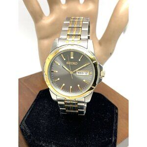 Seiko Men's Watch SUR356 Quartz Gray Dial Day Date Two Tone Stainless Steel 39mm